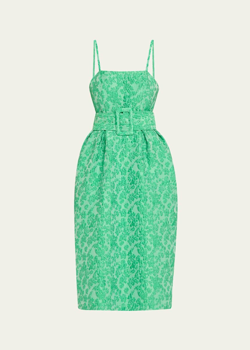 Rosie Assoulin Artichoke Floral Jacquard Midi Dress With Belt