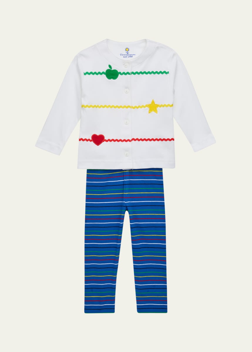 Florence Eiseman Girl's 2-Piece Embroidered Cardigan & Stripe Knit Leggings Set, Size 18M-6