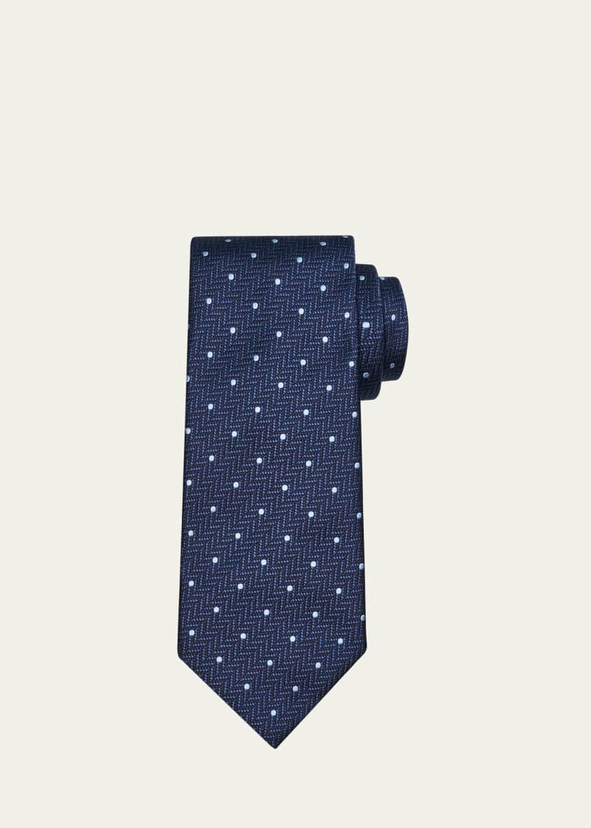 Brioni Men's Herringbone Polka Dot Silk Tie