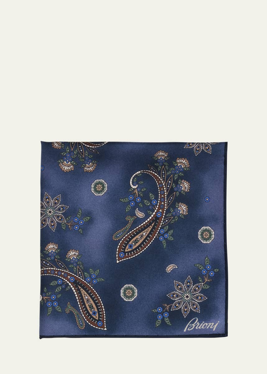 Brioni Men's Floral Paisley Silk Pocket Square