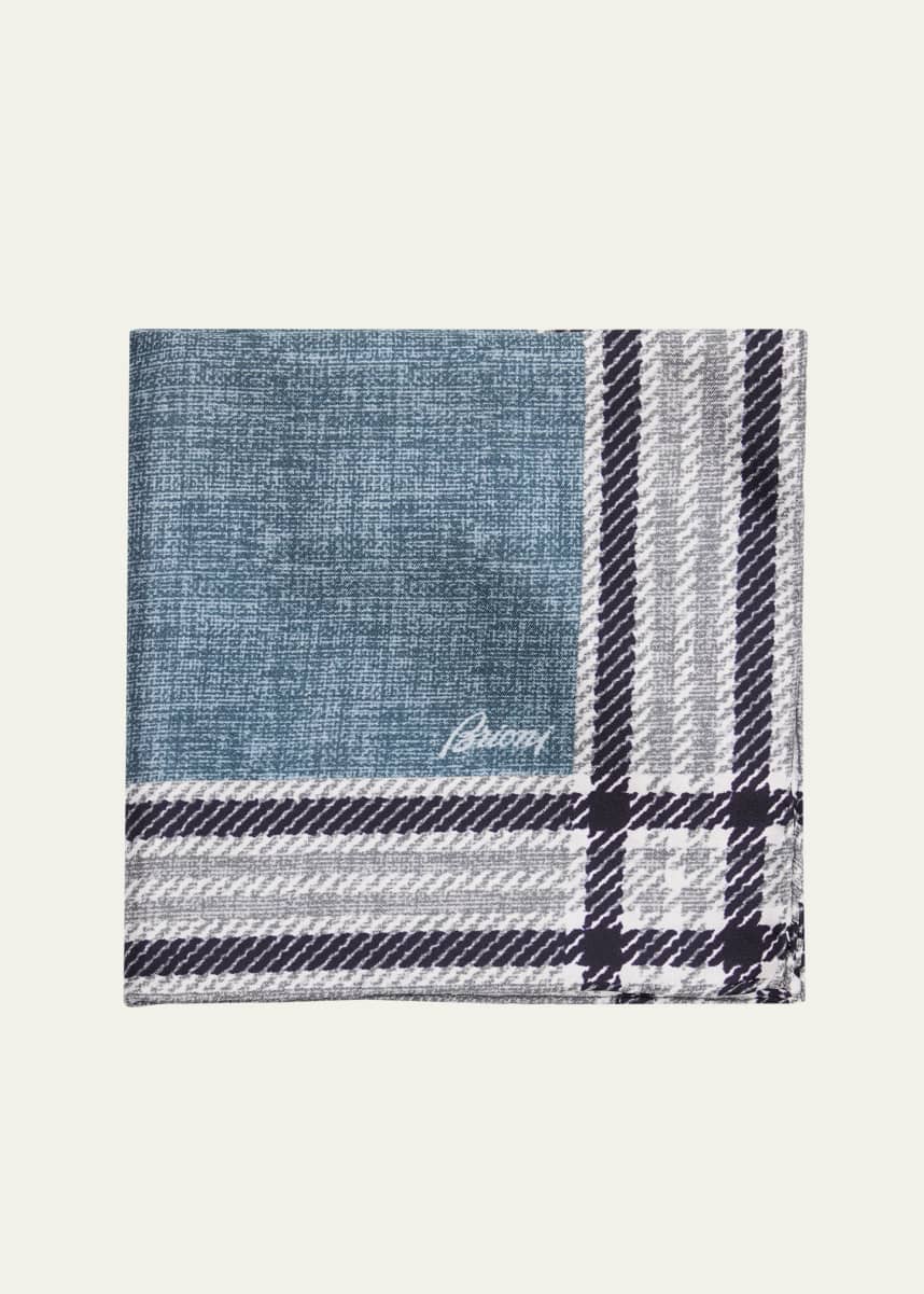 Brioni Men's Silk Check-Trim Pocket Square