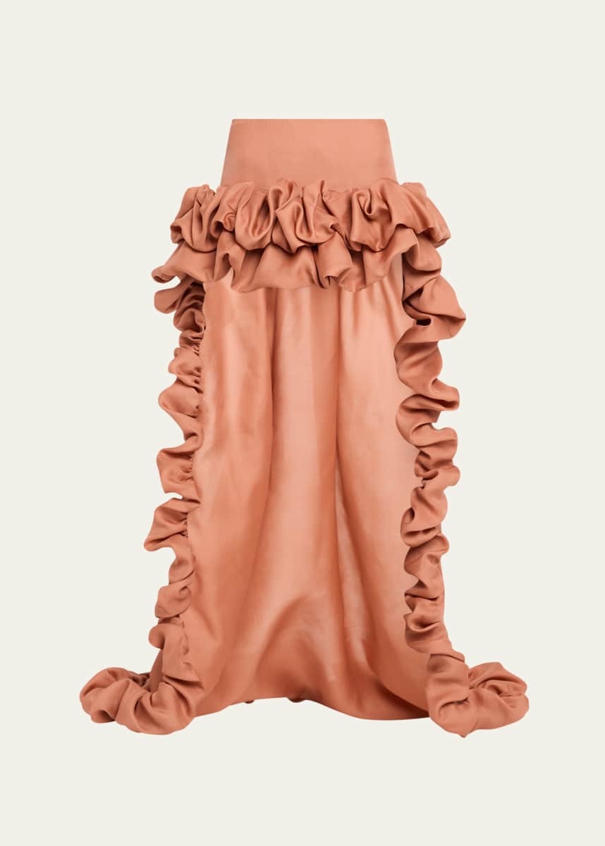 Saint Laurent Ruffled High-Low Silk Skirt