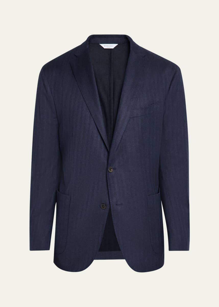 Boglioli Men's Wool and Silk Herringbone Notch-Lapel Sport Coat