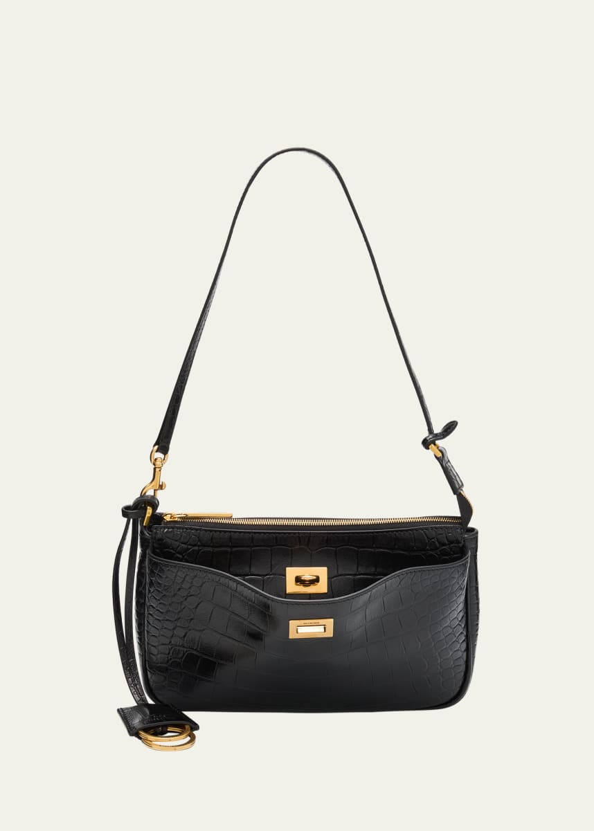 Balenciaga Rodeo Croc-Embossed Leather Pochette
