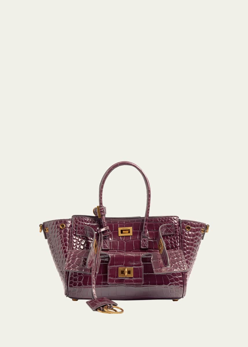 Balenciaga Bel Air Mini Croc-Embossed Leather Crossbody Bag