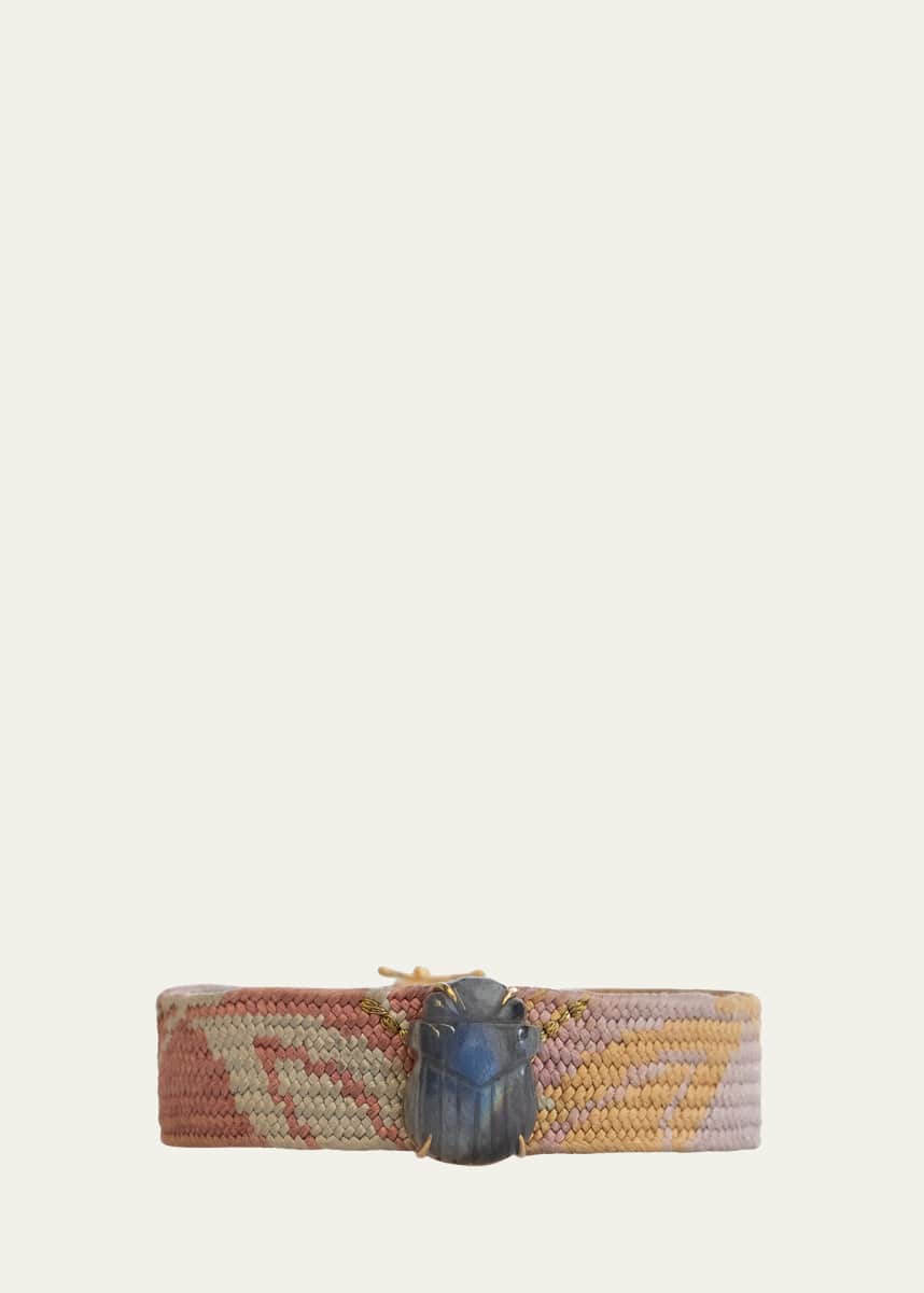 Silvia Furmanovich 18K Yellow Gold Bracelet with Labradorite Scarab and Mixed Pastel Japanese Kumihimo Cord