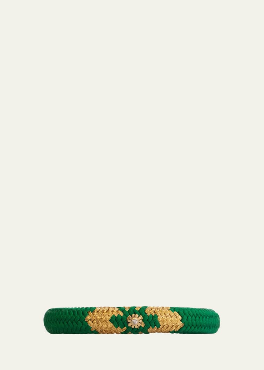Silvia Furmanovich 18K Yellow Gold Green Japanese Kumihimo Cord Bracelet with Diamond Bezel