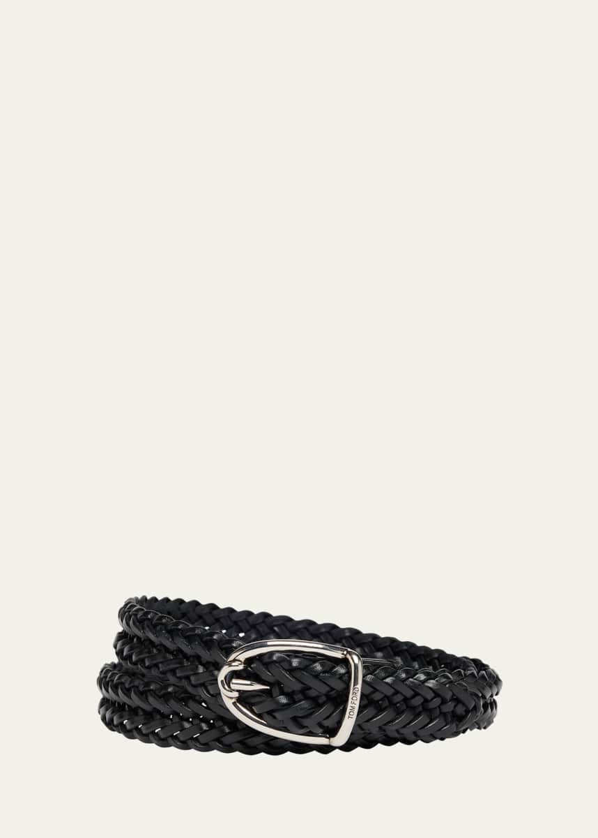 TOM FORD Men's Woven Leather Angled-Buckle Belt