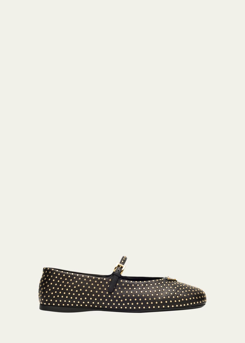 Prada Embellished Leather Mary Jane Ballerina Flats