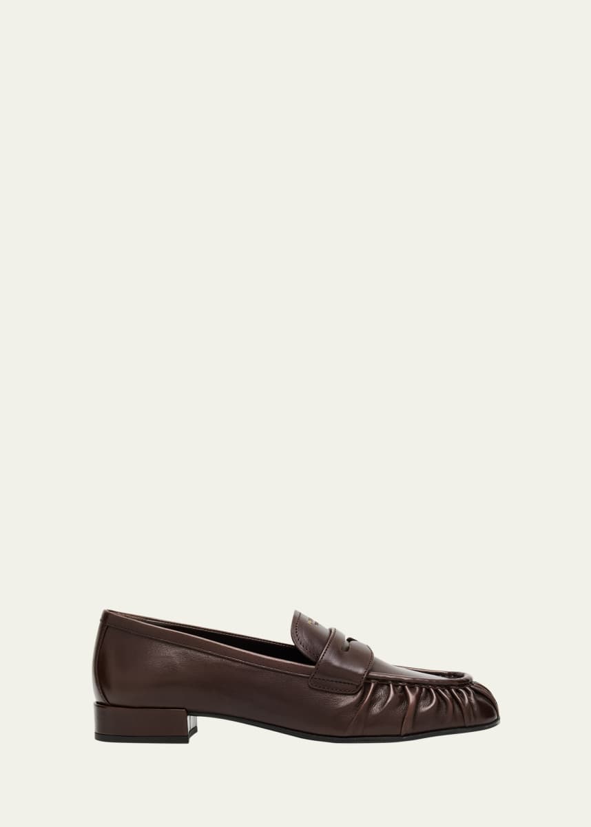 Prada Ruched Leather Loafers