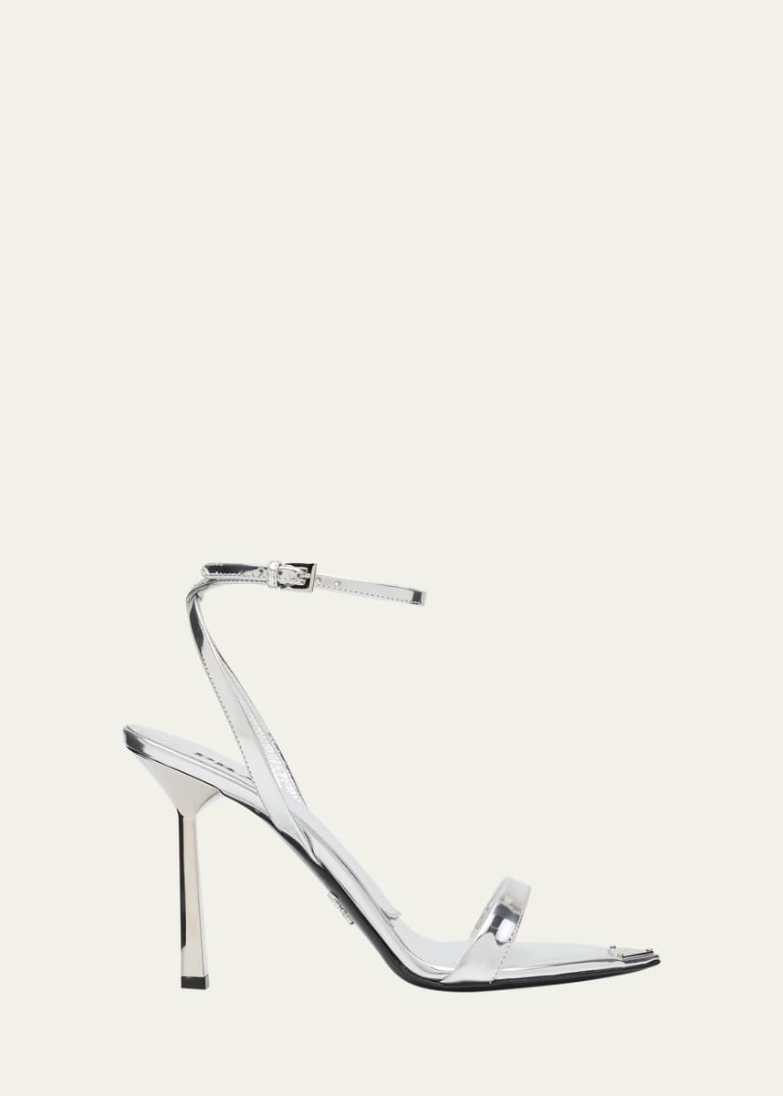 Prada Spazzolato Extended Metal Toe Metallic Leather Sandals