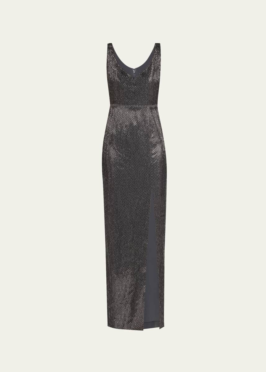 Roland Mouret V-Neck Diamante Crepe Sleeveless Gown