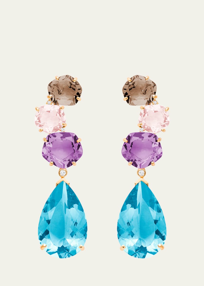 Daniella Kronfle 18K Rose Gold Quartz, Blue Topaz and Amethyst Diana Earrings