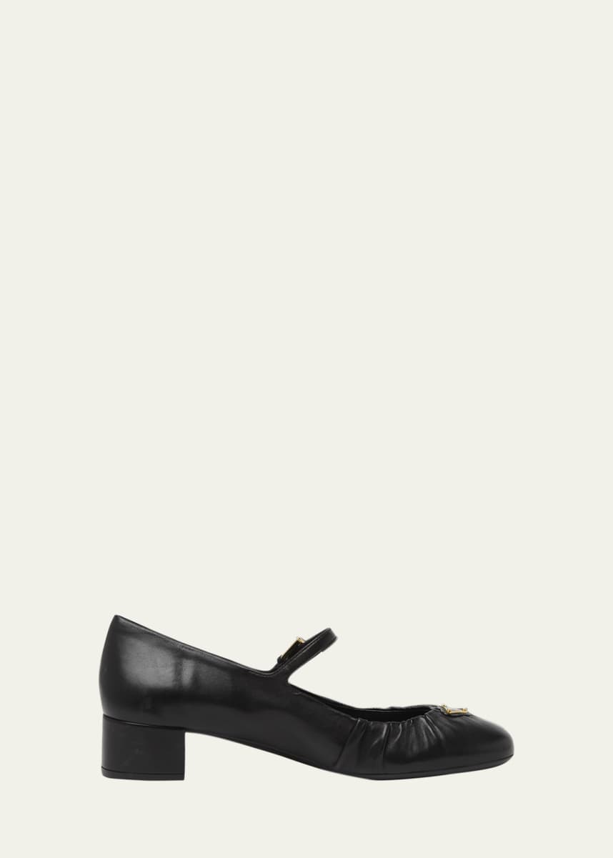 Prada Ruched Toe Mary Jane Leather Pumps