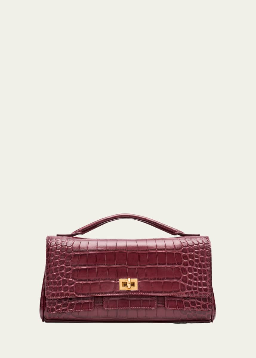 Balenciaga Bel Air Small Croc-Embossed Leather Clutch Bag