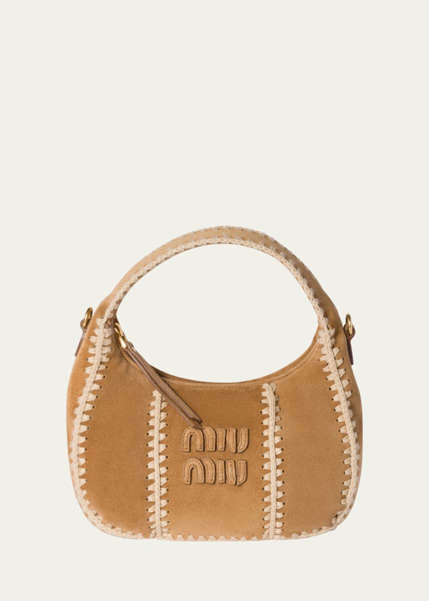 Miu Miu Wander Crochet Suede Shoulder Bag