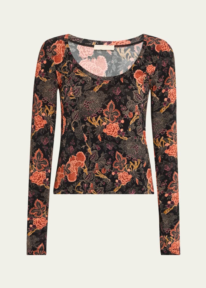 Ulla Johnson Aris Printed Long-Sleeve Jersey Top
