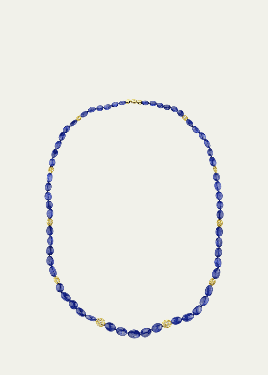 Paul Morelli 18K Yellow Gold Tanzanite Pebble Necklace with Diamond Sprinkles, 38"L