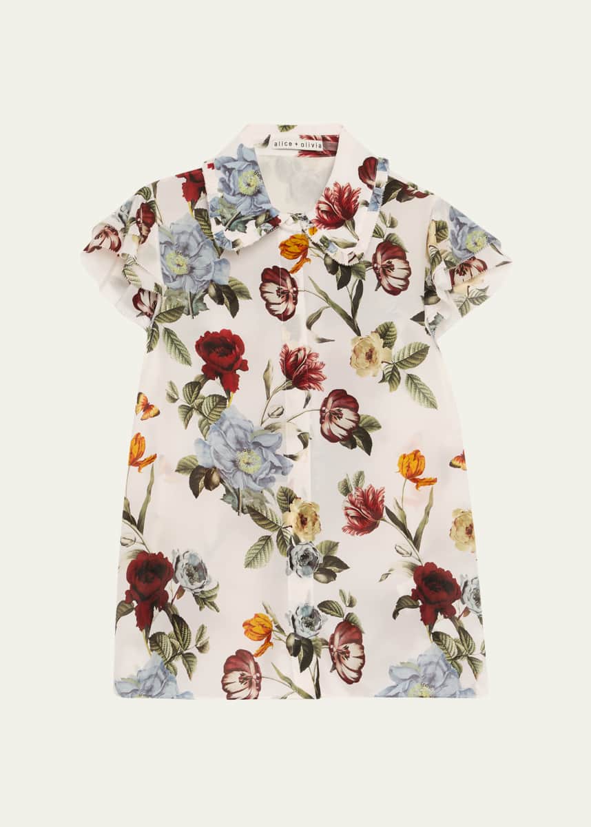 Alice + Olivia Martel Flutter-Sleeve Blouse