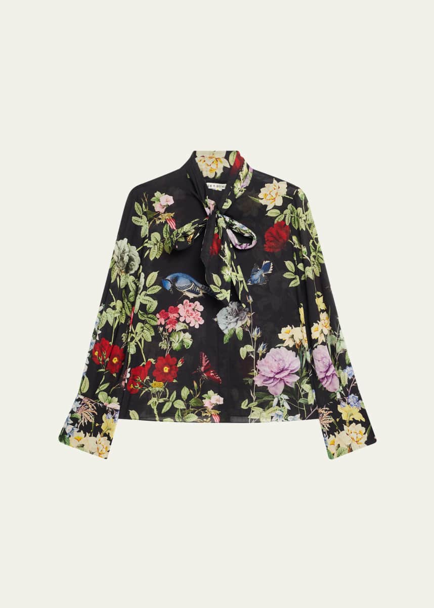 Alice + Olivia Lloyd Floral Slit-Sleeve Blouse