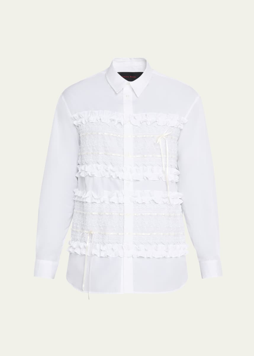 Simone Rocha Men's Poplin Lace Button-Down Shirt