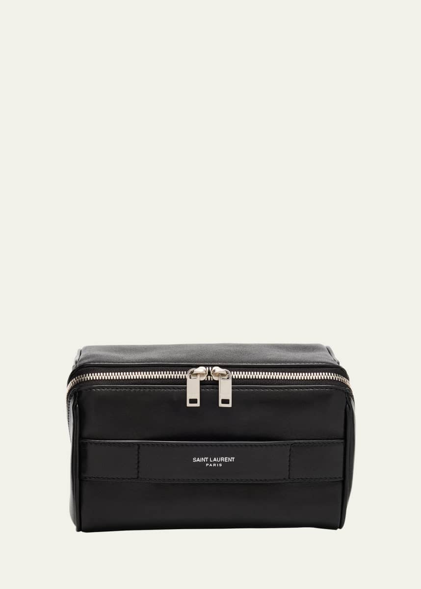Saint Laurent Men's Small Cube Trousse Leather Toiletry Case