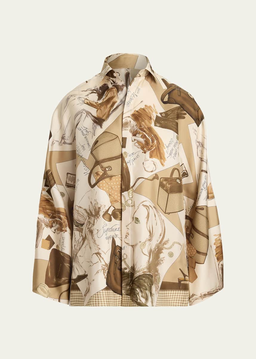 Ralph Lauren Collection Karen Diary-Print Silk Twill Blouse