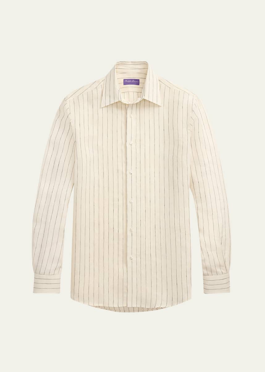 Ralph Lauren Purple Label Men's Harrison Linen Thin Stripe Sport Shirt