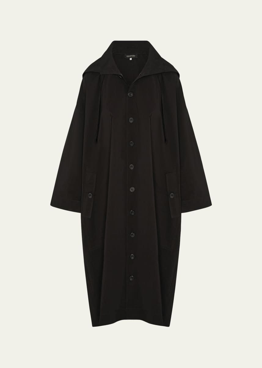 Eskandar Smaller-Front Larger-Back High-Neck Coat With Button Away Hood (Full Length)