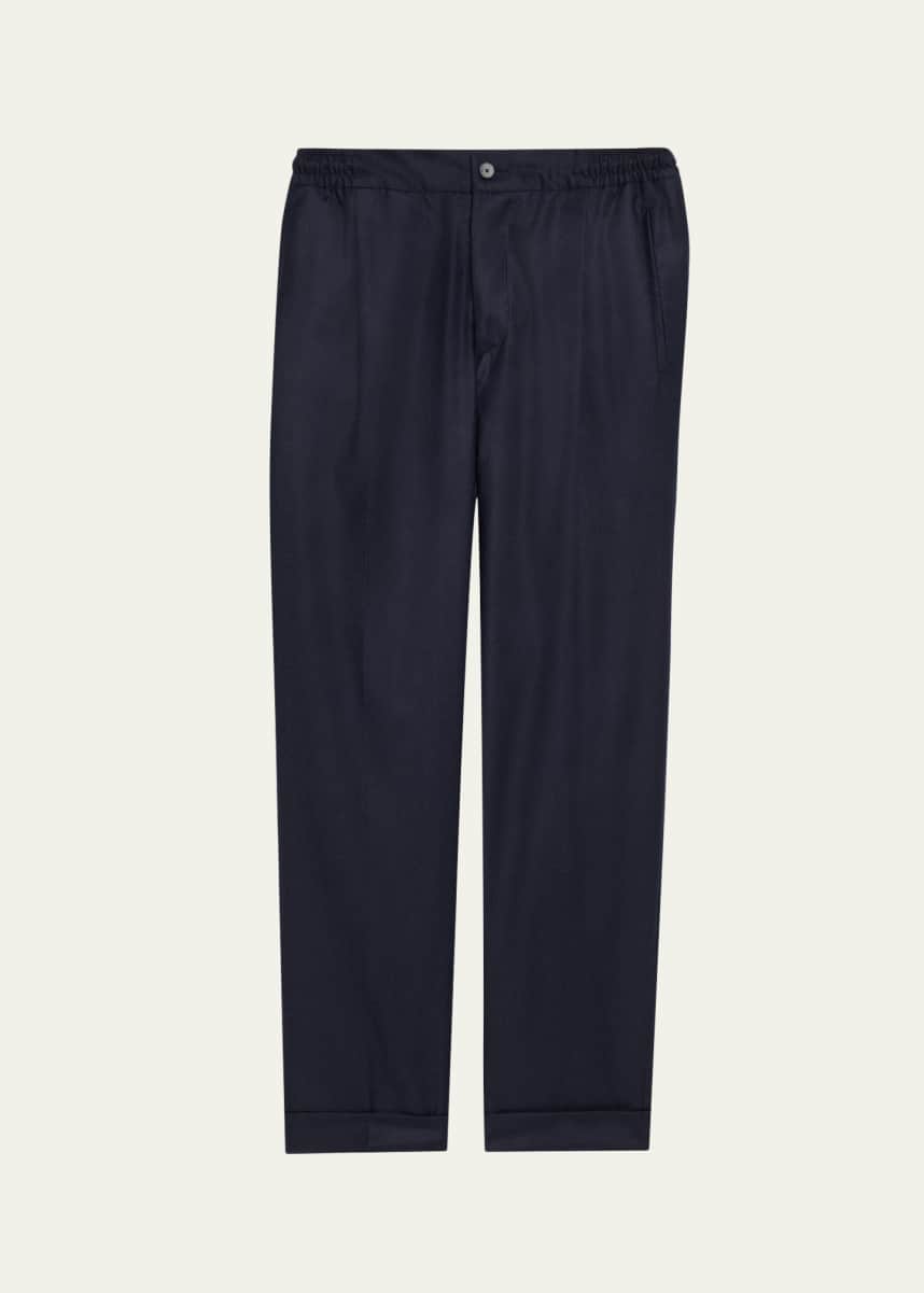 KNT Men's Wool Stretch Pleated Drawstring Trousers