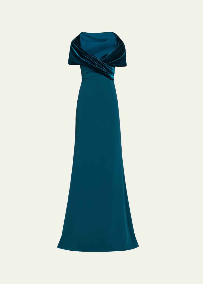 Badgley Mischka A-Line Sweetheart Gown with Velvet Cape