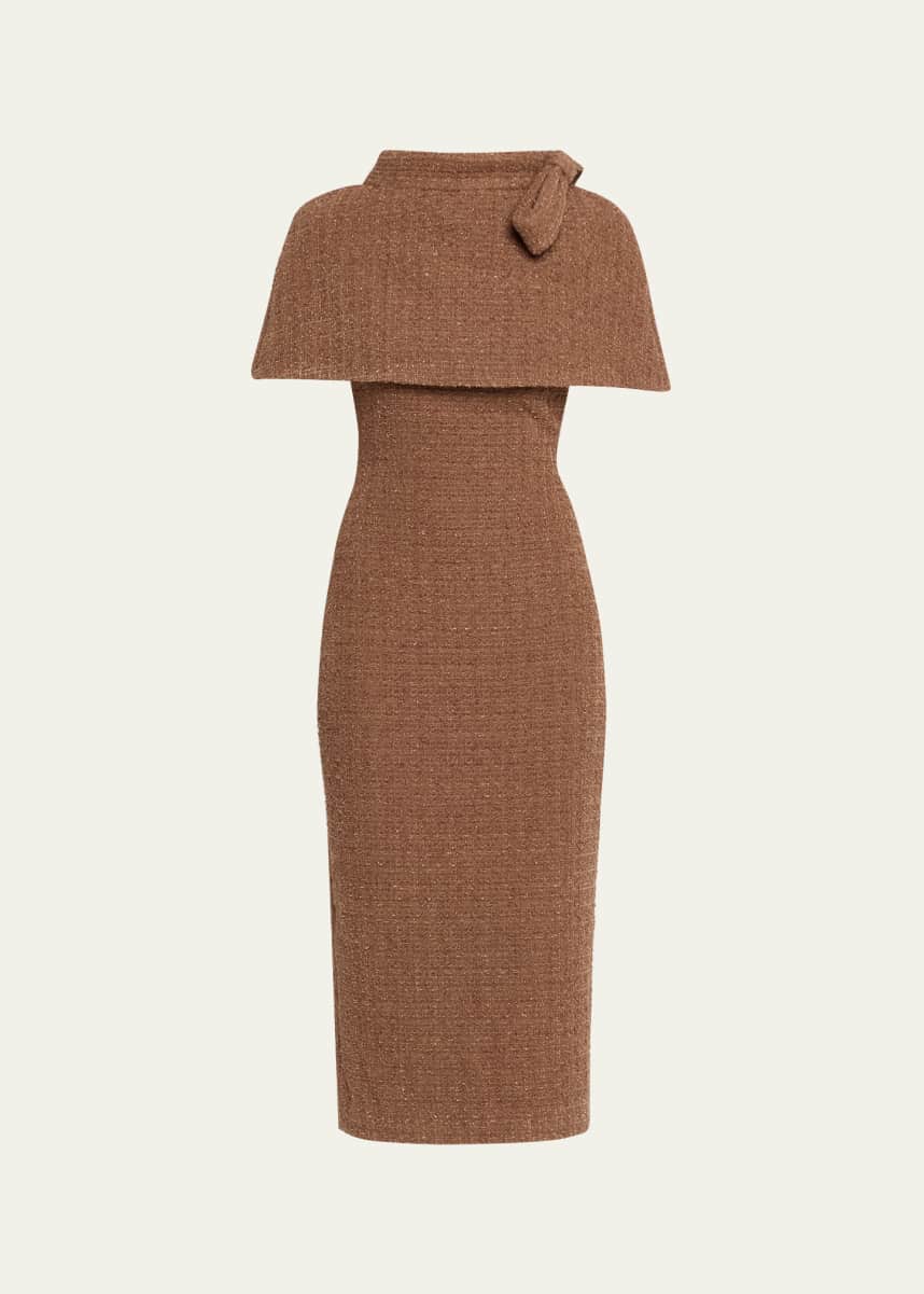 Badgley Mischka Shimmer Boucle Cape Midi Dress