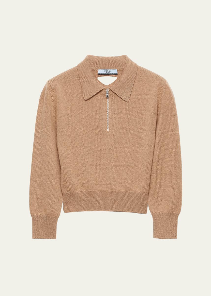 Prada Cashmere Quarter-Zip Crop Sweater - Bergdorf Goodman
