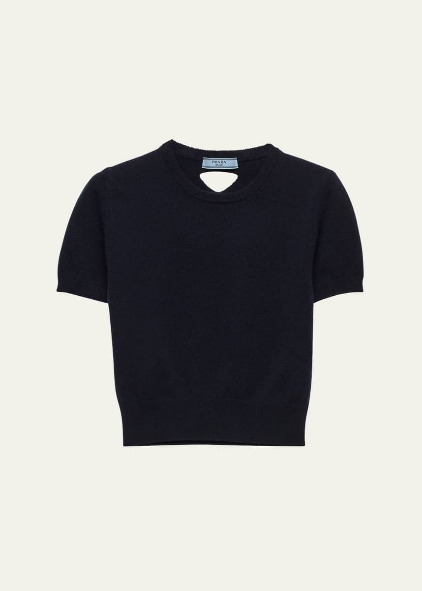 Prada Short-Sleeve Cashmere Crop Sweater - Bergdorf Goodman