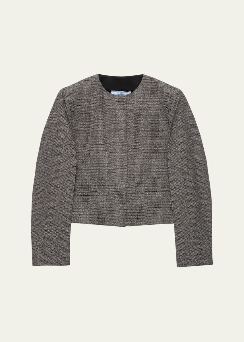 Prada Prince Of Wales Mouline Boxy Crop Jacket