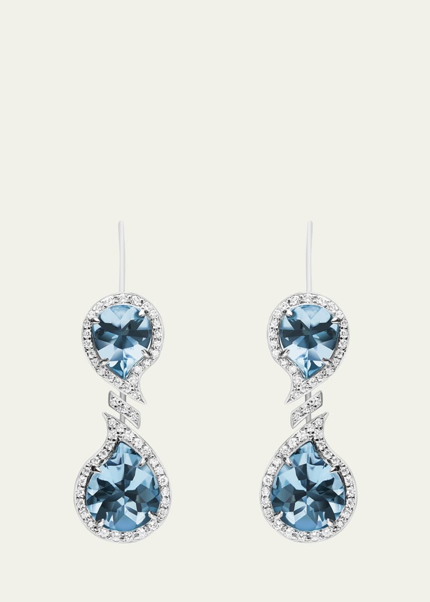 Paul Morelli 18K White Gold Aquamarine Sun and Moon Drop Earrings with Diamonds