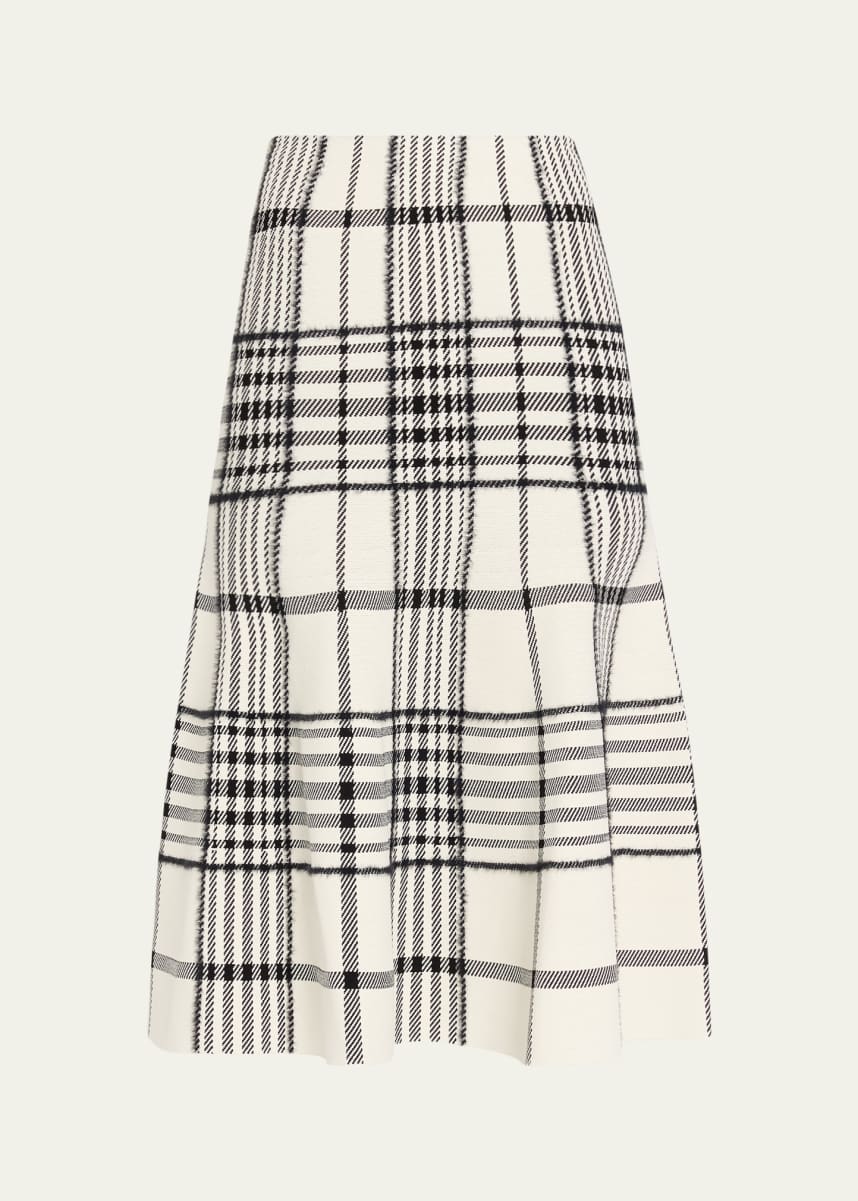 Brandon Maxwell Rory Check Flare Midi Skirt - Bergdorf Goodman