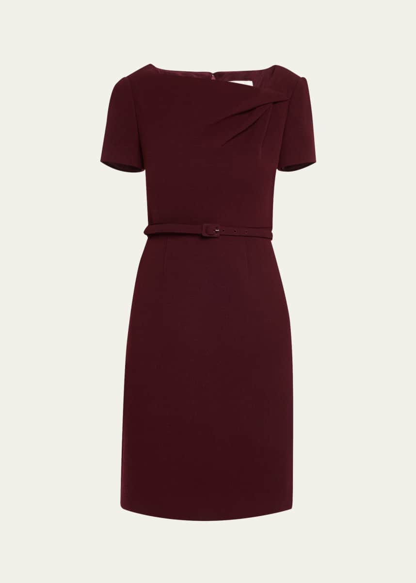 Roland Mouret Asymmetric Twist Short-Sleeve Wool Crepe Dress
