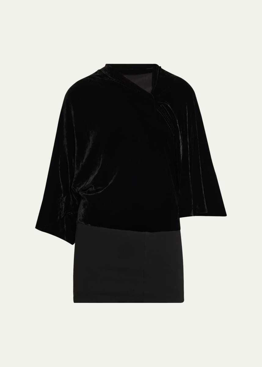 Rick Owens 3/4-Sleeve Draped Crepe Top