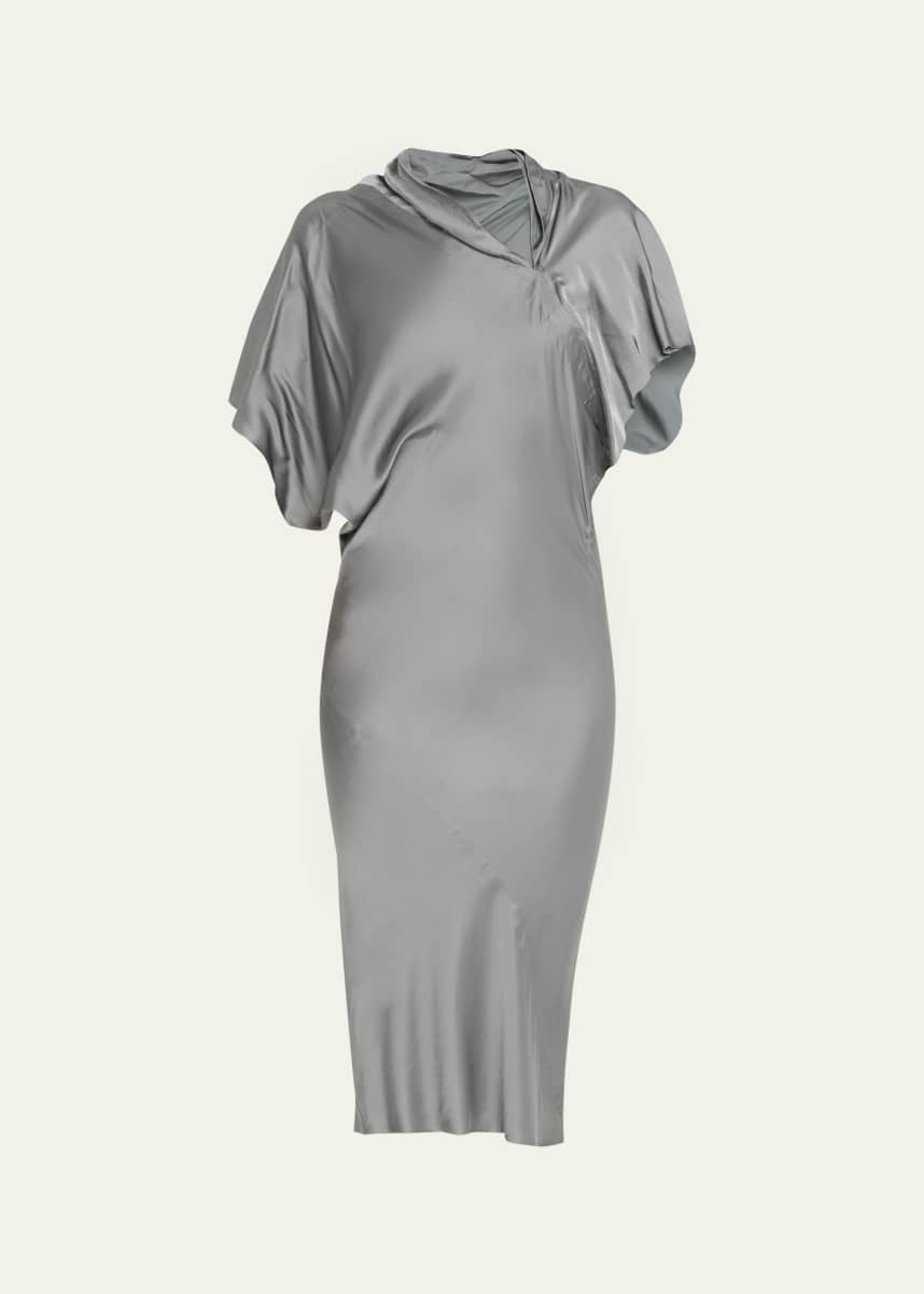 Rick Owens Short-Sleeve Draped Satin Midi Dress