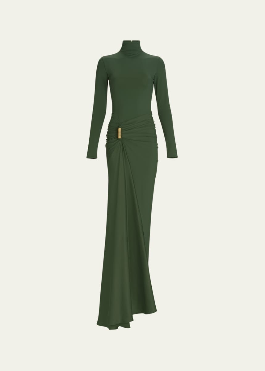 Silvia Tcherassi Lena Ruched Long-Sleeve Backless Maxi Dress
