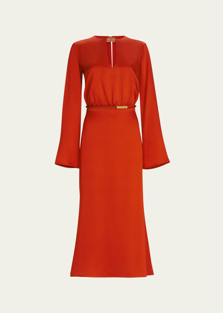 Silvia Tcherassi Pesaro Flare-Sleeve Belted Midi Dress