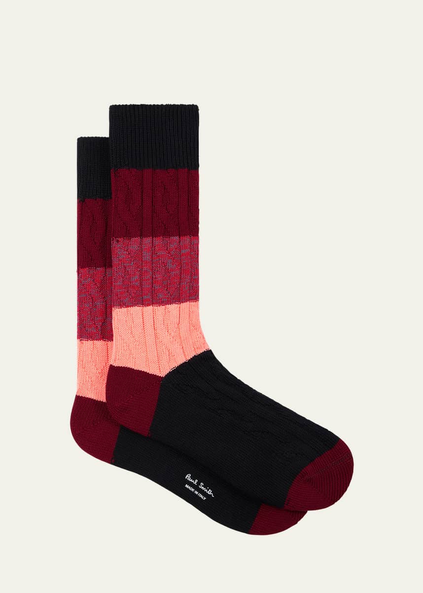 Paul Smith Men's Keagan Cable Knit Color Block Crew Socks
