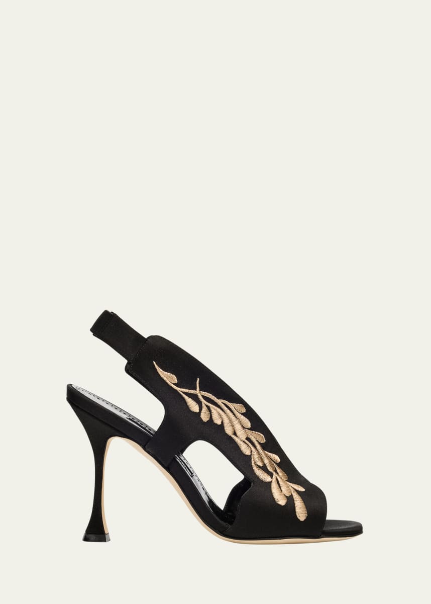 Manolo Blahnik Pancrabonu Embroidered Satin Sandals