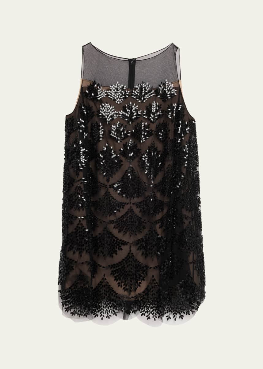 Oscar de la Renta Fern Embroidered Sleeveless Mini Shift Dress