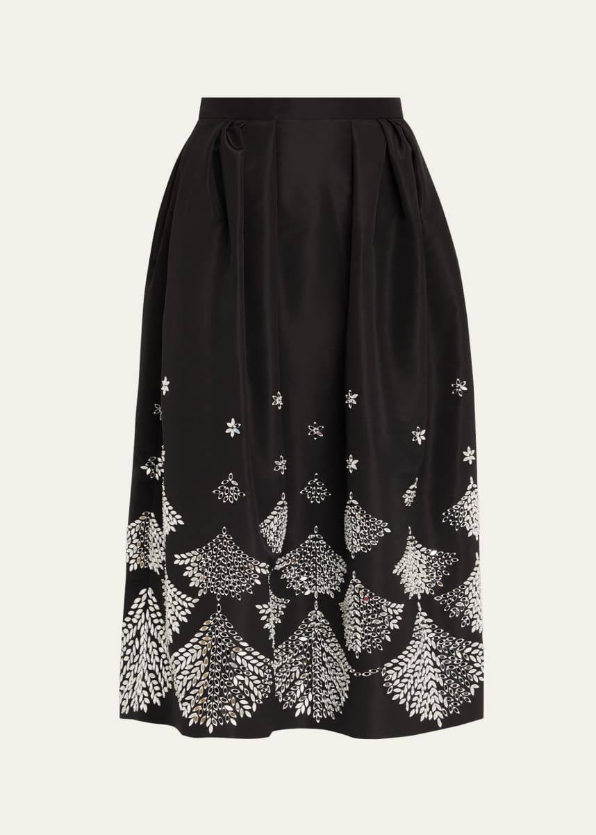 Oscar de la Renta Fern Embroidered Midi Party Skirt