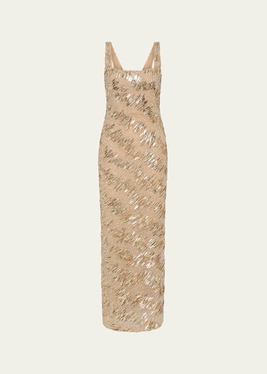 Rachel Gilbert Marcel Embellished Sleeveless Column Gown