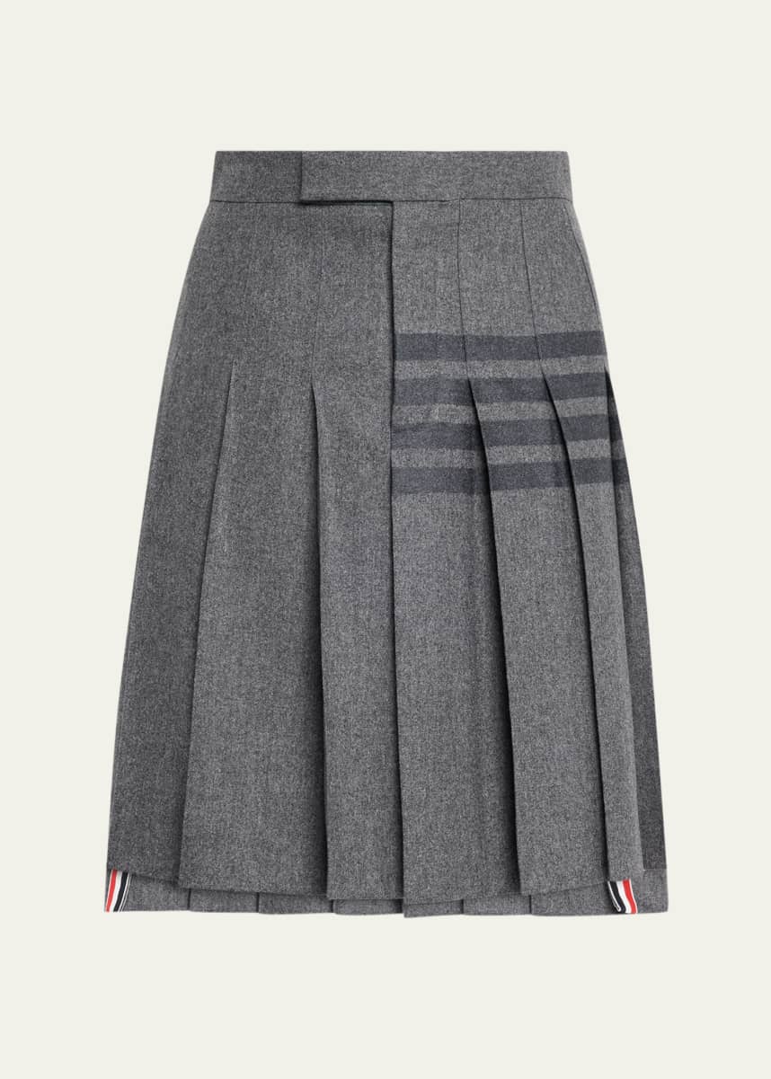 Thom Browne Men's Flannel 4-Bar Midi Pleated Skirt