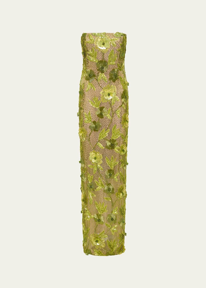 Rachel Gilbert Pierre Floral Beaded Strapless Gown