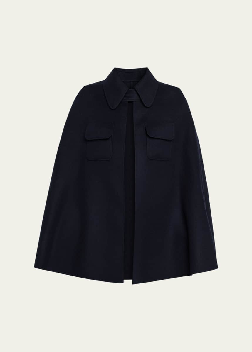Loro Piana Gilda Double-Layer Cashmere Cape with Leather Trim